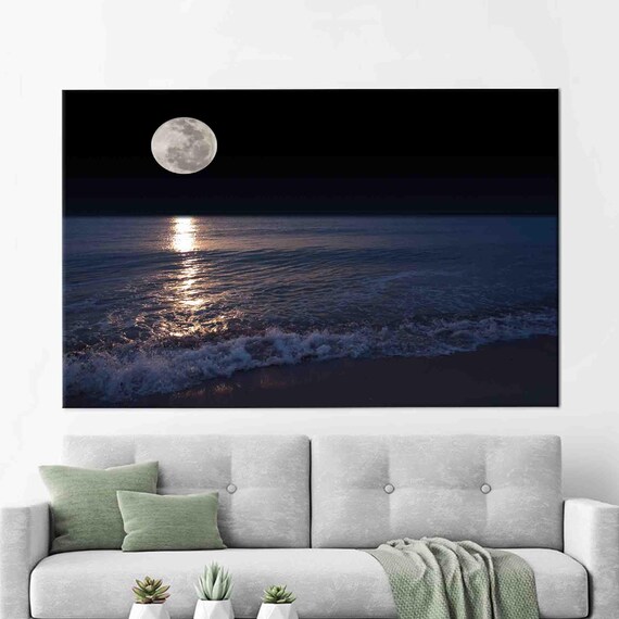 Sea And Moon View Canvas Decor Poster Contemporary Art Print Landscape Wall Hangings Home Decoration