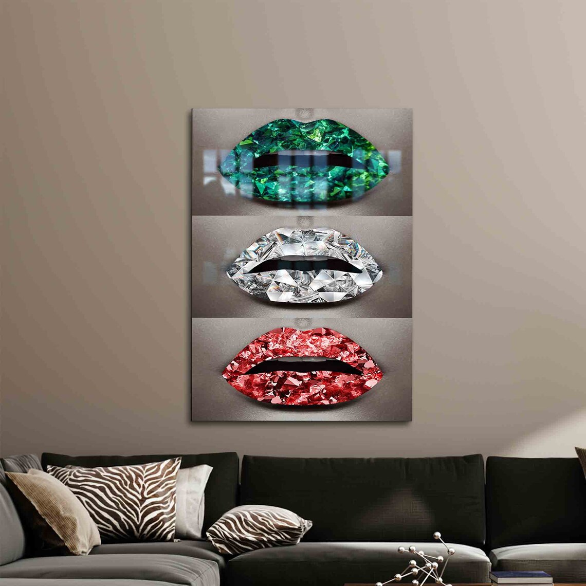 Glass Wall Art Decoration Printing Lip Glitter Shimmery Woman Bedroom