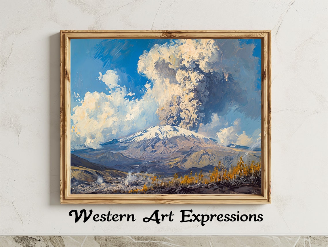 Mt Saint Helens 1980 Eruption Dramatic Ash Cloud Oil Painting Poster