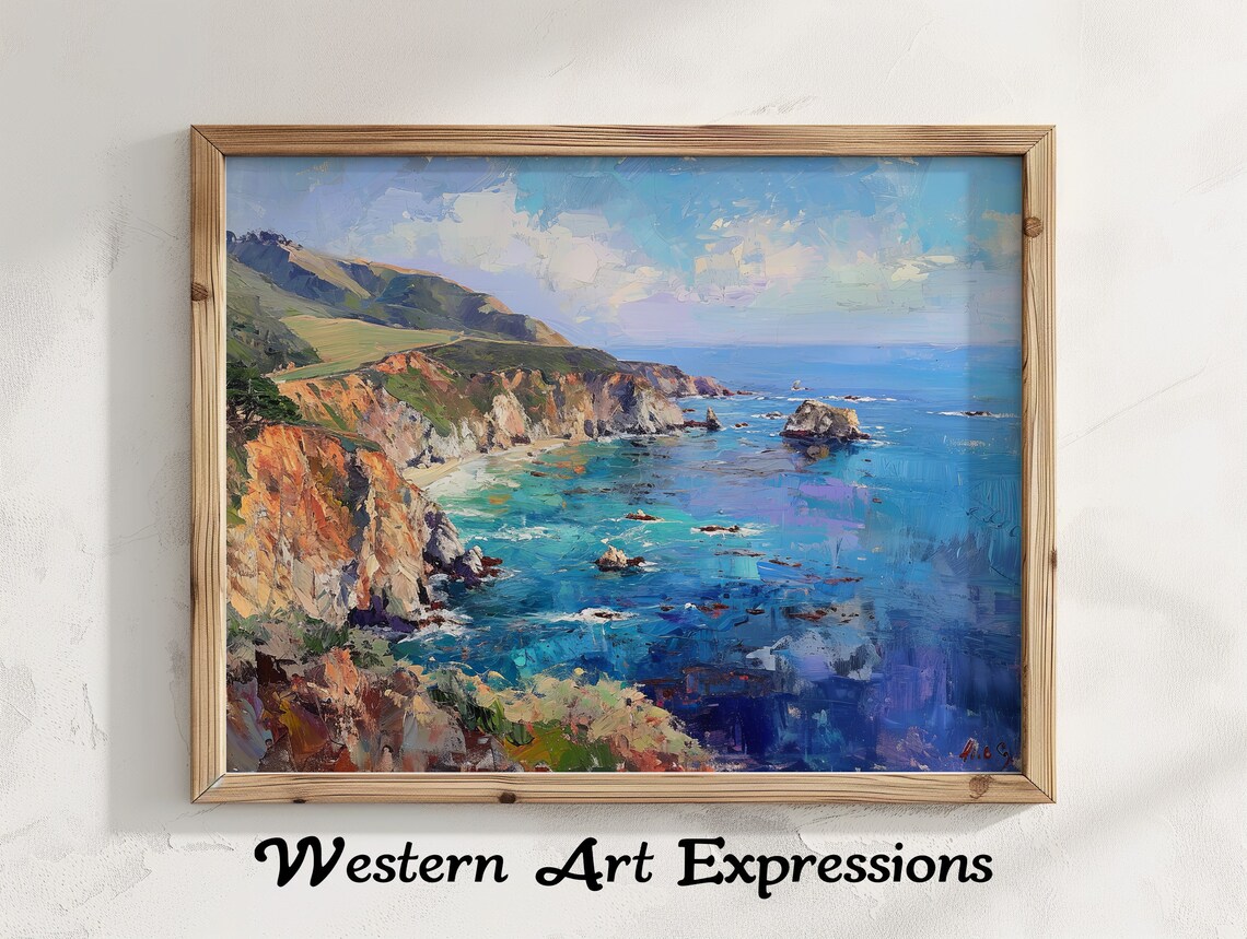 Big Sur California Coastline Ocean Cliffs Oil Painting Poster