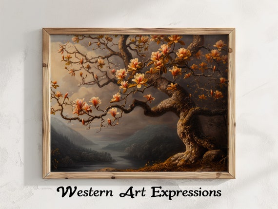Vintage Floral Tree Art Print Antique Nature Landscape Poster Botanical Wall Decor Rustic Home Decoration Elegant