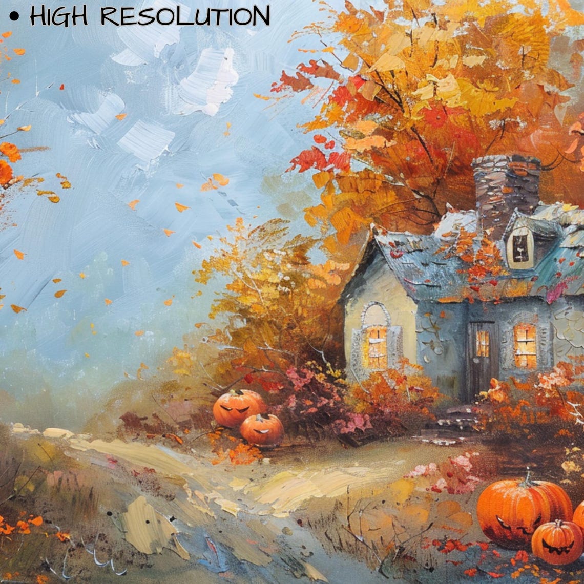 Haunted Pumpkin Cottage Autumn Halloween Jack-O-Lantern Poster - Image 3