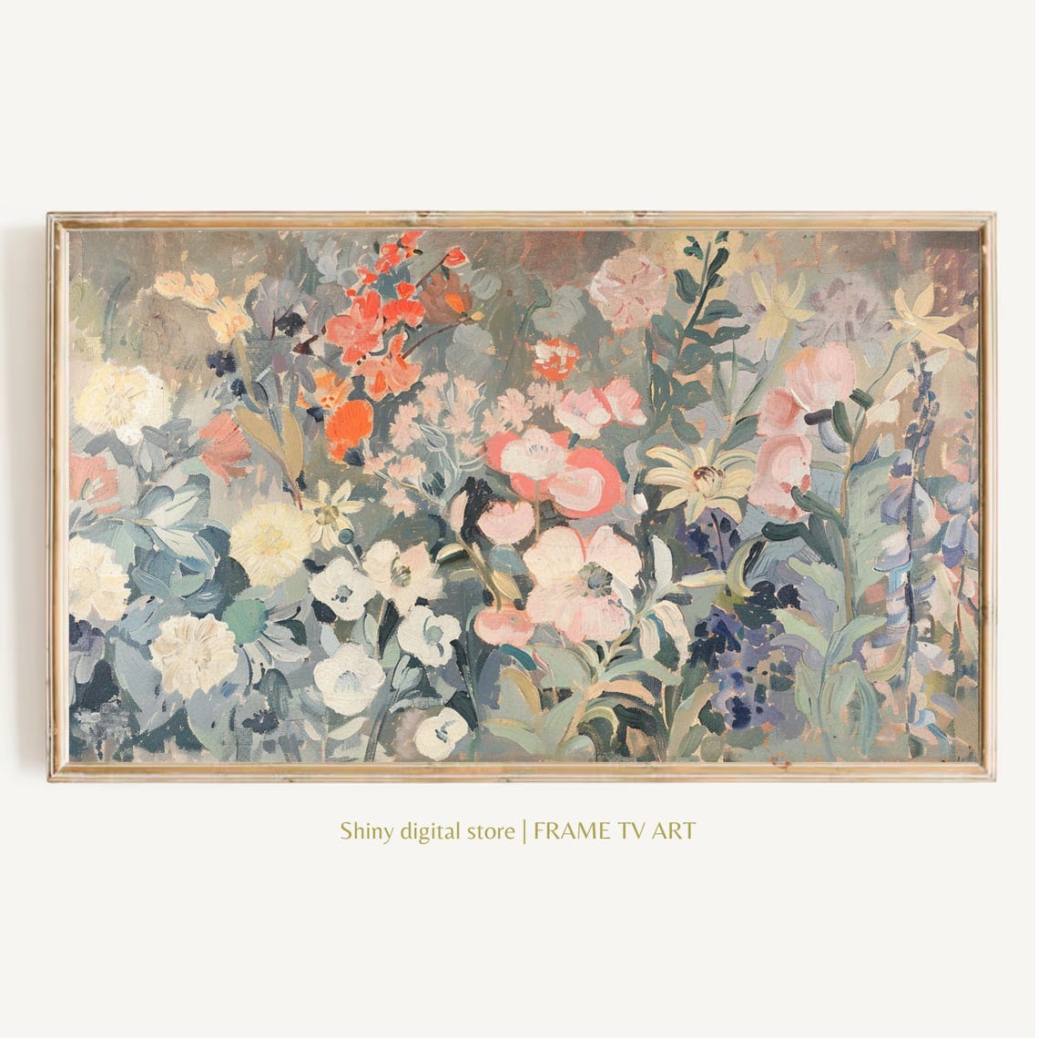 Neutral Toned Wildflower Garden Soft Grey Blue Floral Art Wall Poster