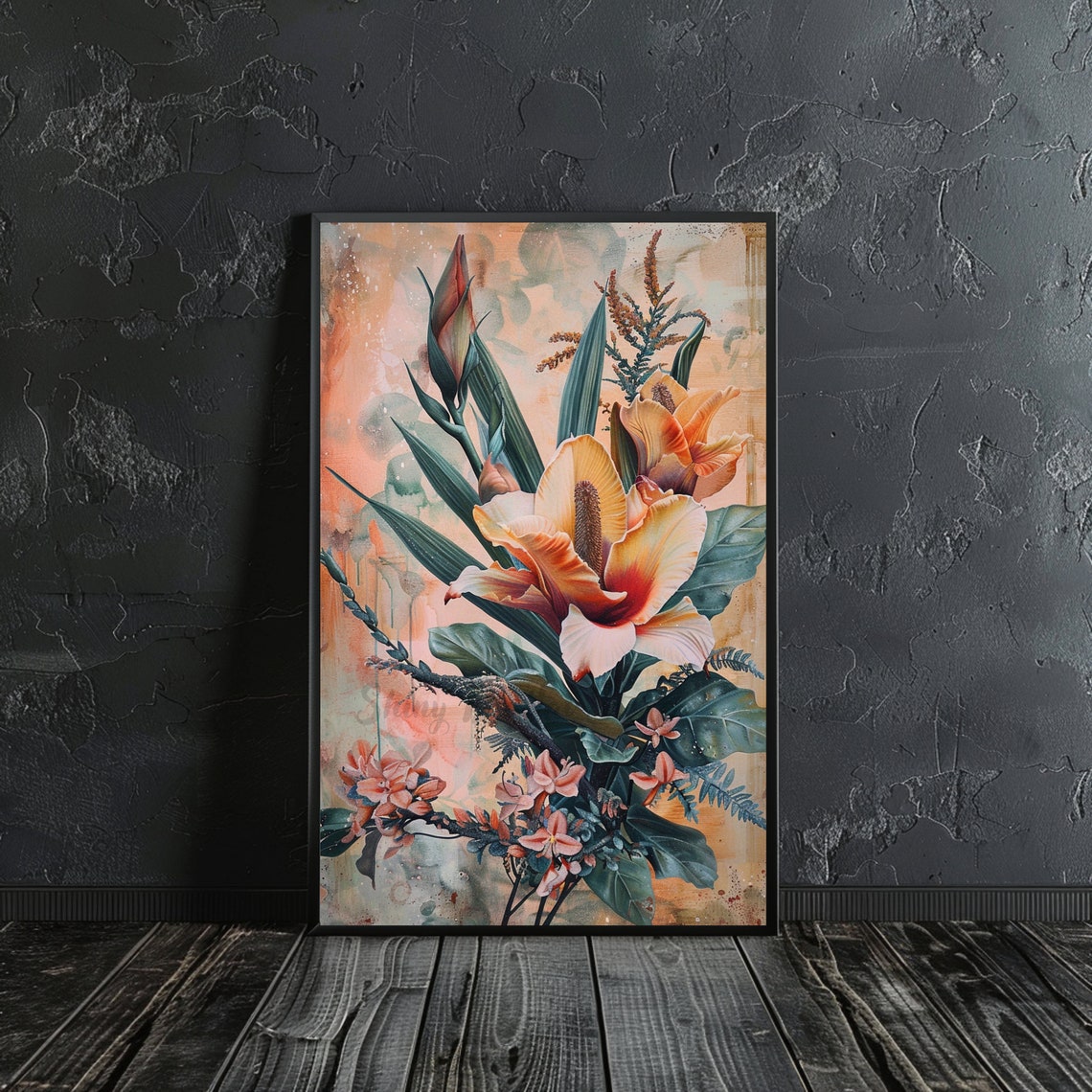 Exotic Cream Blossom Pink Flowers Peach Vintage Botanical Art Poster - Image 2