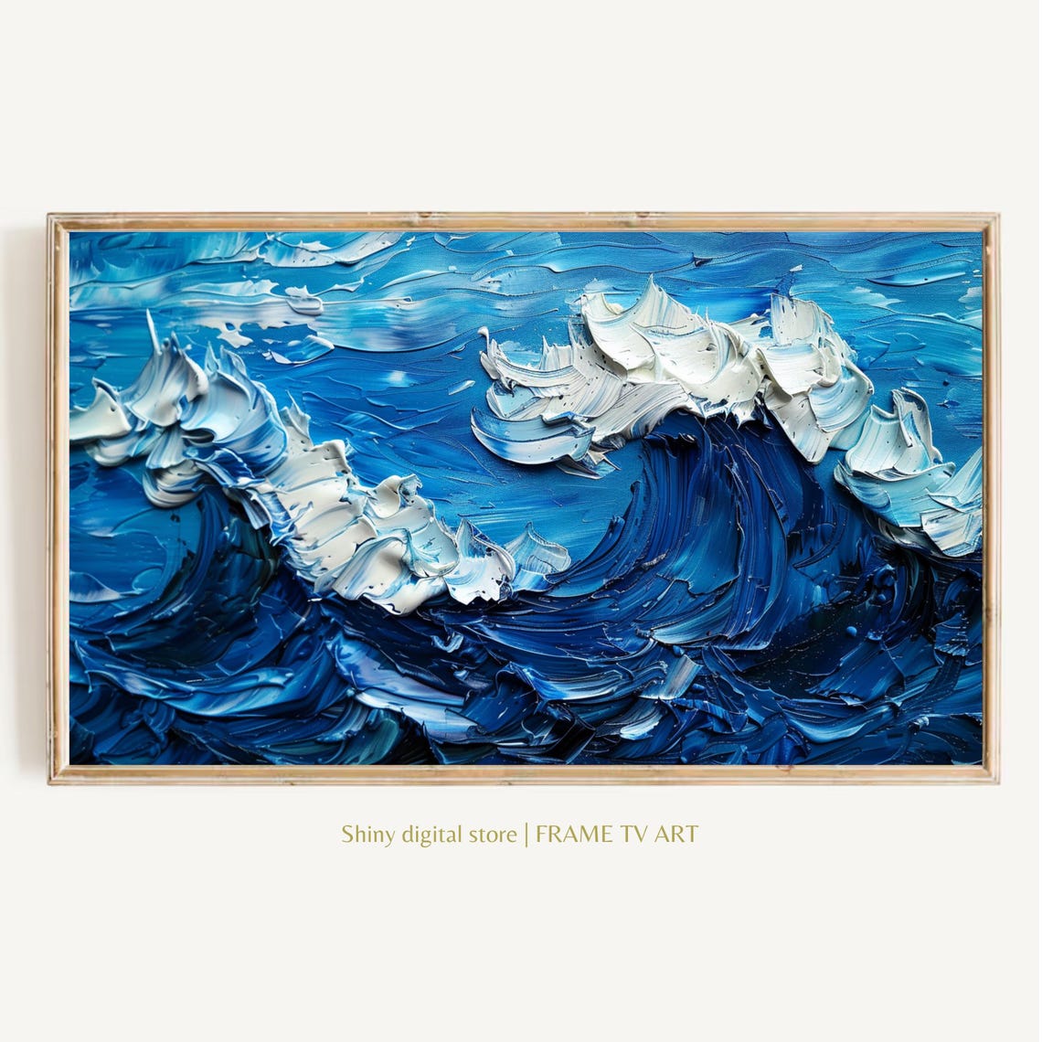 Blue Ocean Waves White Foam Textured Impasto Seascape Painting Poster