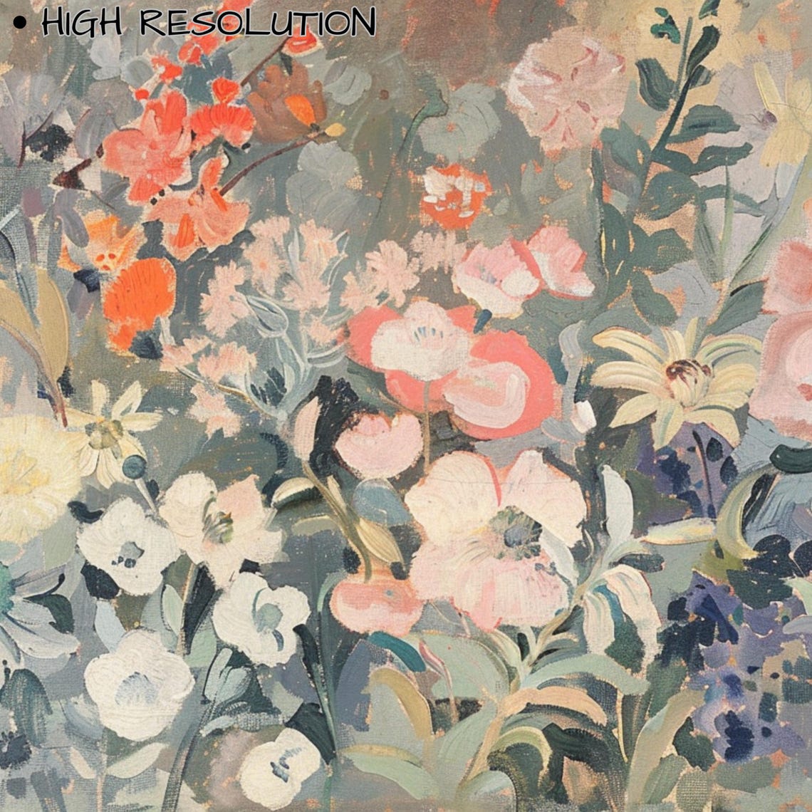 Neutral Toned Wildflower Garden Soft Grey Blue Floral Art Wall Poster - Image 3