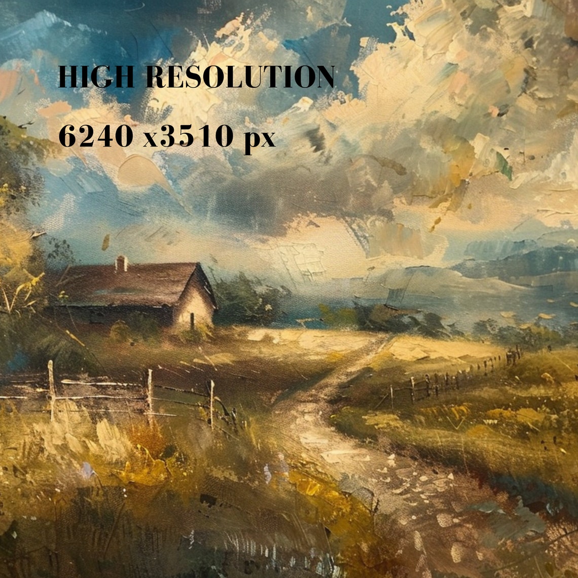 Moody Country Cottage Golden Field Vintage Landscape Art Poster - Image 3