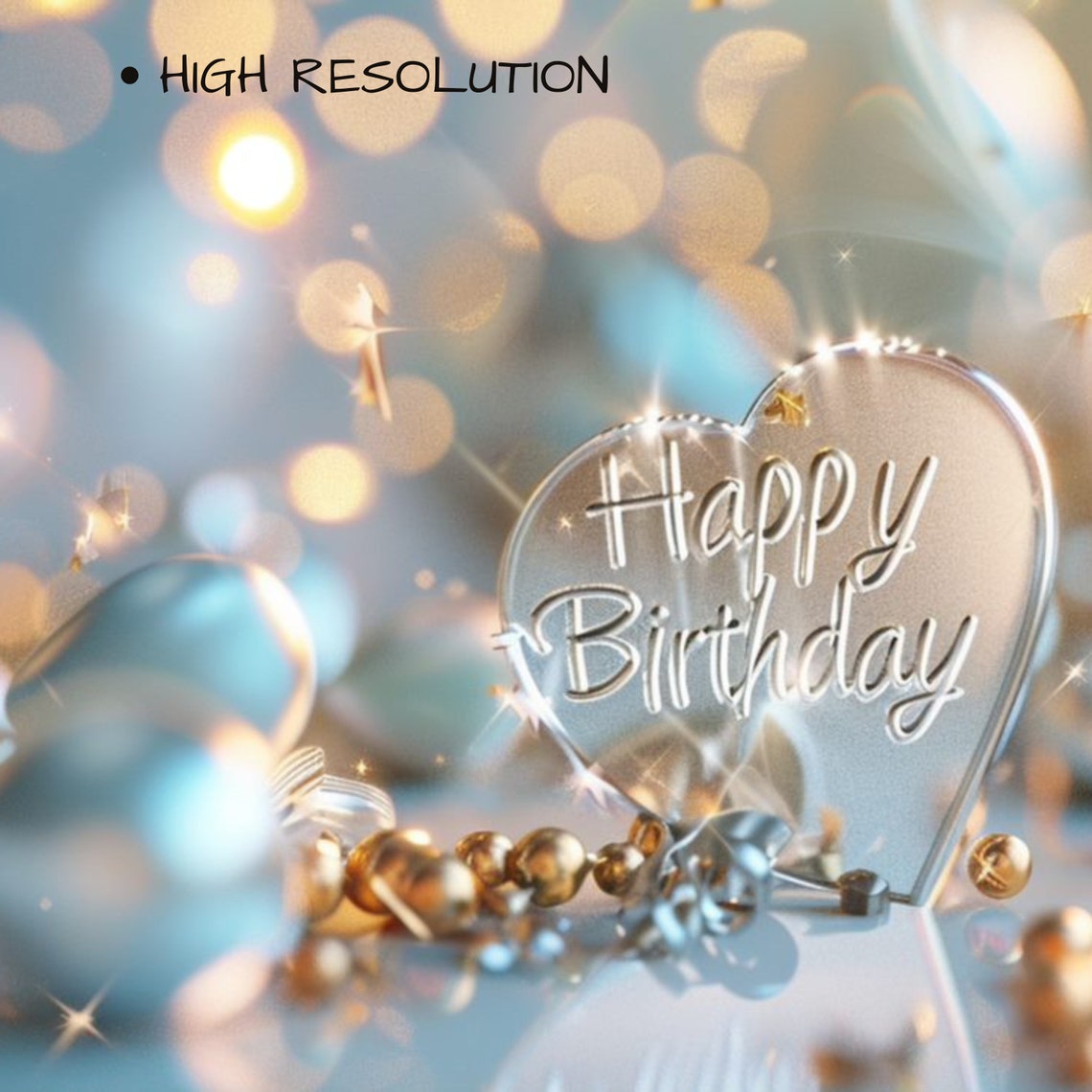 Happy Birthday Heart Gold Blue Balloon Celebration Party Wall Art - Image 3