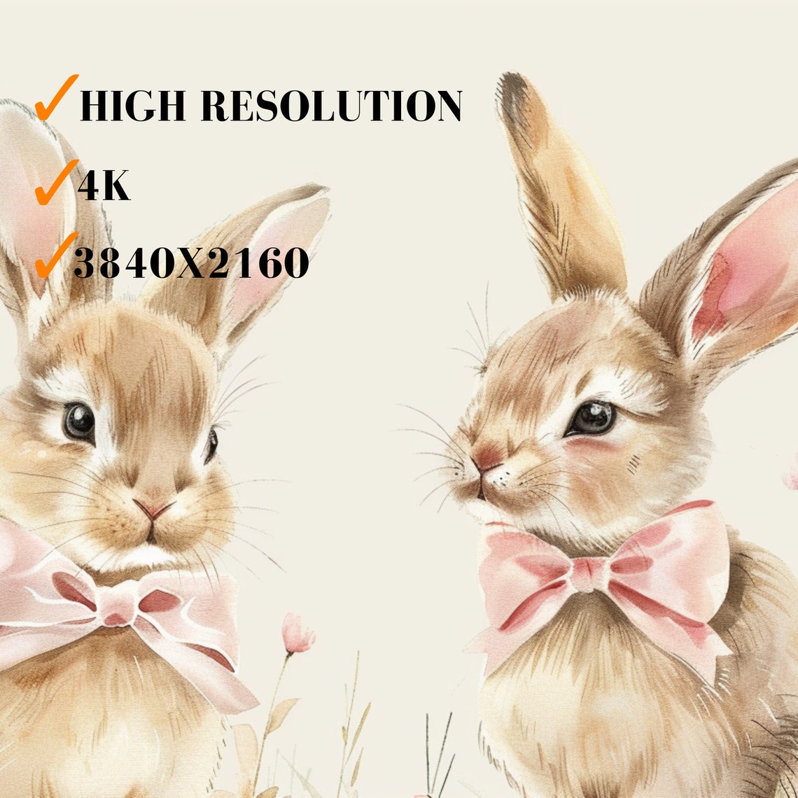 Easter Frame Tv Art Bunnies With Pink Bows Easter Rabbit Tv Art Neutral Cute Rabbit For Kids Frame Tv Art Vintage Style - Image 3