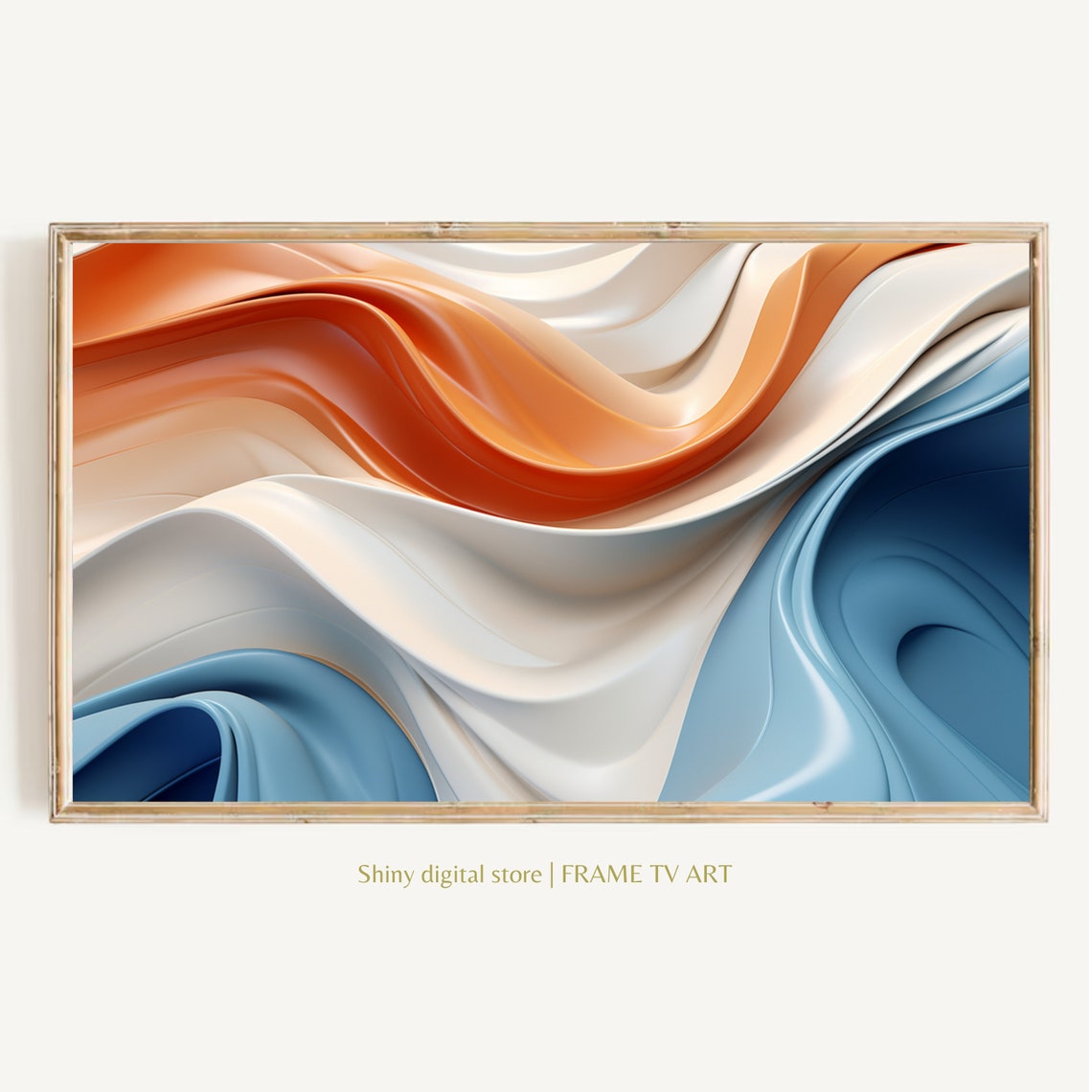 Orange Blue White Fluid Silk Abstract Modern Colorful Wall Art
