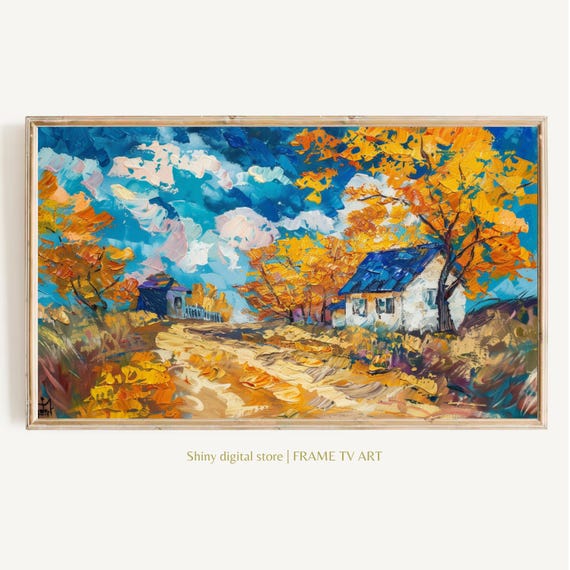 Frame Tv Art Fall Impressionist Painting Autumn Landscape Vintage Art For Tv Cute Cottage Art File
