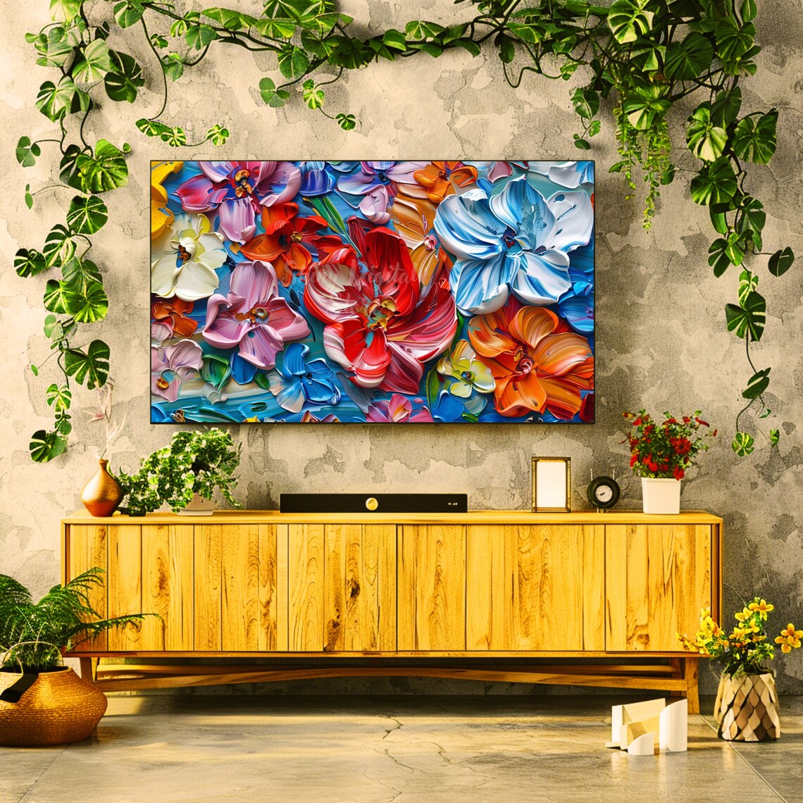 Colorful 3D Textured Floral Oil Painting Vivid Modern Flower Wall Art - Image 2
