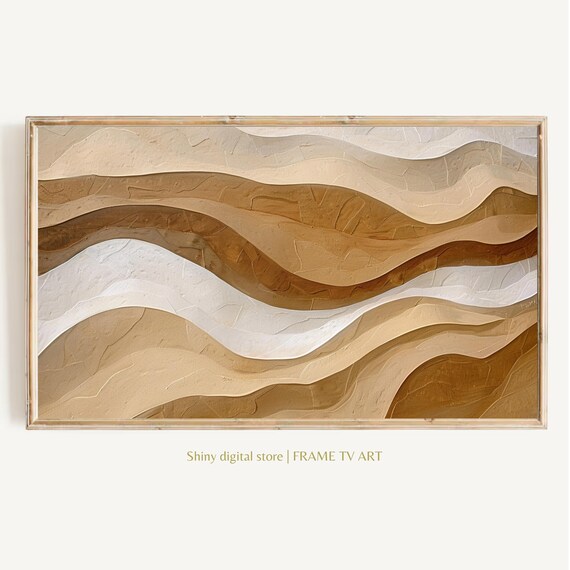 Frame Tv Abstract Art Sand Dunes Minimalist Painting Modern Beige Brown Contemporary Minimal Tv Art Decor