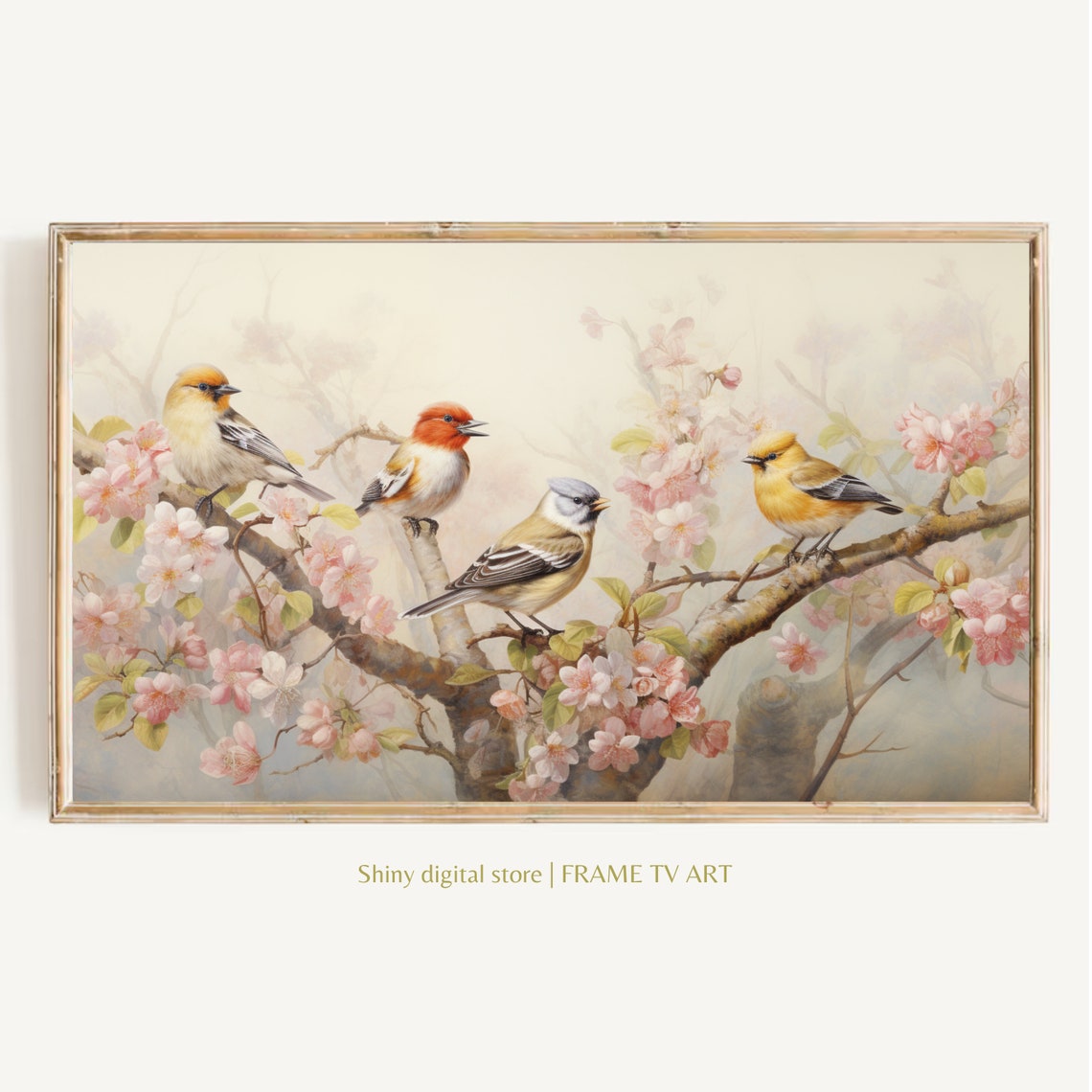 Songbirds Cherry Blossom Branch Spring Garden Bird Wall Art Print