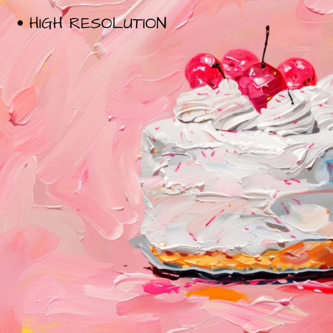 Pink Birthday Cake Cherries Painting Festive Food Dessert Wall Art - Image 3