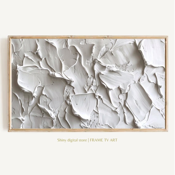 Modern Abstract Art For Frame Tv Minimal Farmhouse Neutral Wall Decor White Texture Painting