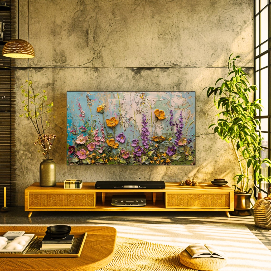 Textured Wildflowers Lupine Poppy Palette Knife Spring Art Poster - Image 2