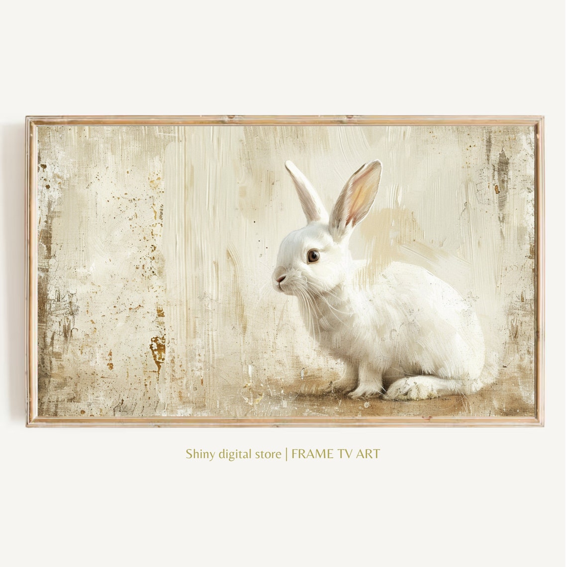 White Bunny Rabbit on Vintage Textured Background Rustic Easter Poster