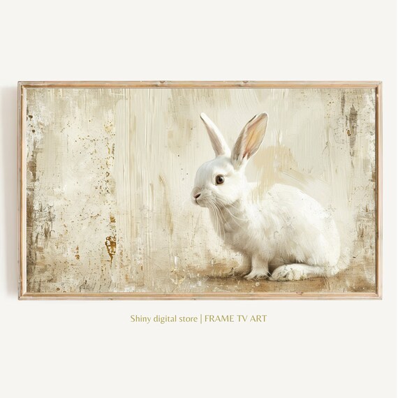 White Bunny Rabbit on Vintage Textured Background Rustic Easter Poster