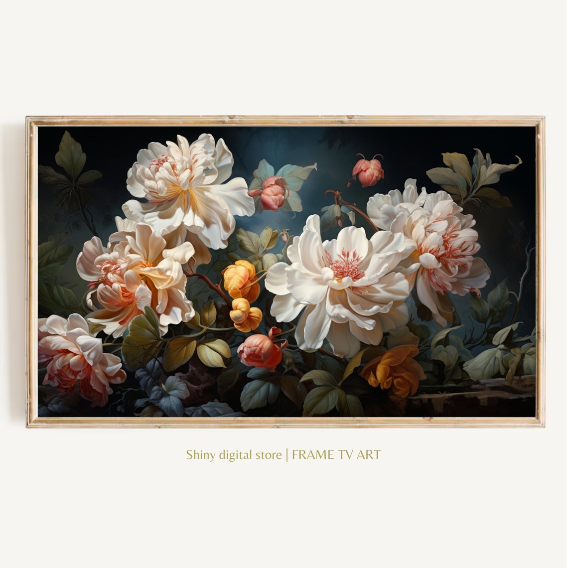 Elegant White Peony Vintage Floral Still Life Botanical Wall Art