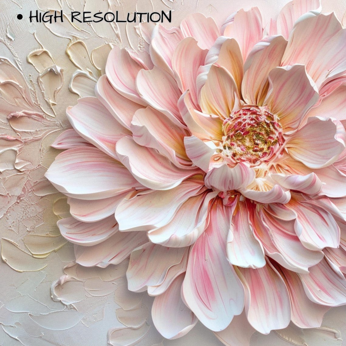 Blush Pink Dahlia Impasto Textured Floral Close Up Wall Art Poster - Image 3