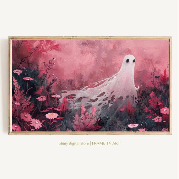 Ethereal Ghost Among Wildflowers Pink Mist Halloween Art Poster