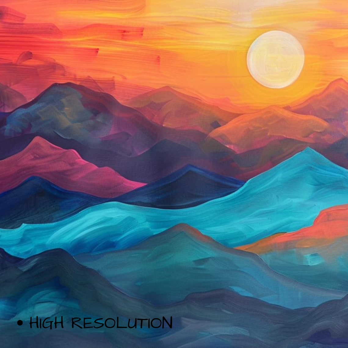 Colorful Mountain Sunset Abstract Peaks Pink Teal Landscape Art Poster - Image 3