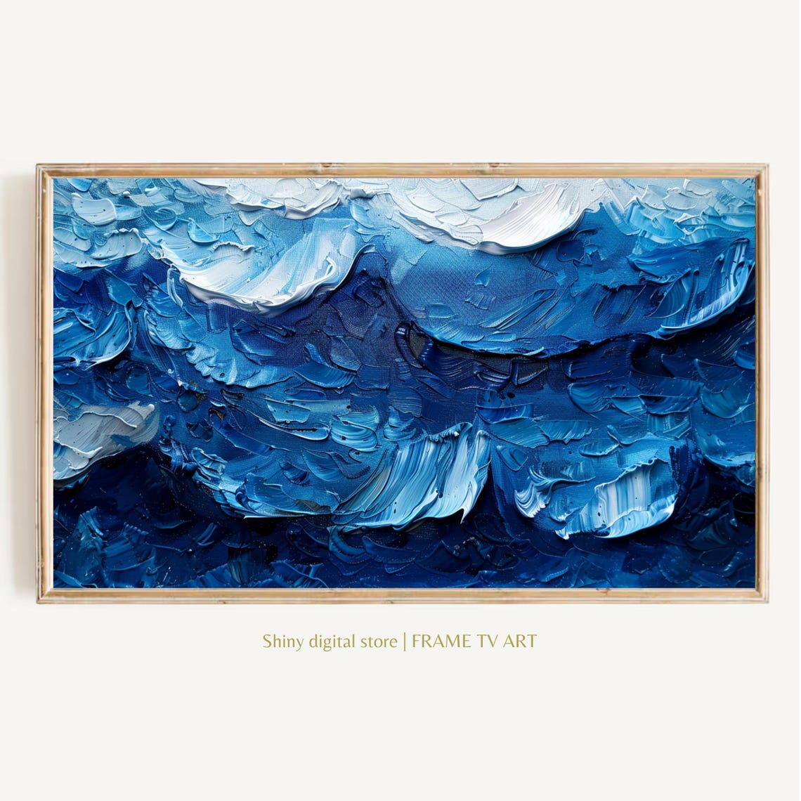 Textured Blue Ocean Waves Impasto Painting Coastal Seascape Wall Art