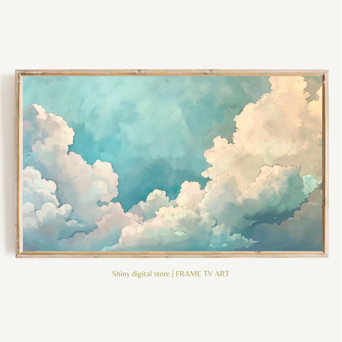 Soft Blue Clouds Sky Painting Peaceful Country Farmhouse Art Poster