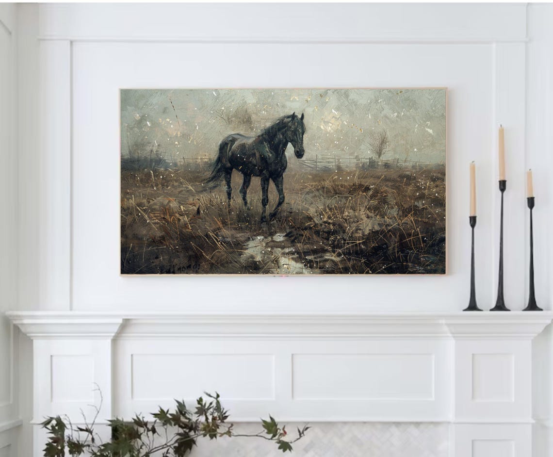 Frame Tv Art Farmhouse Beautiful Vintage Horse Instant Farmhouse Wildlife Animal Painting Dark Tv A014 - Image 2