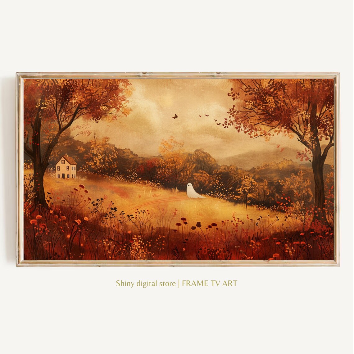 Vintage Autumn Ghost Landscape Fall Countryside Spooky Cute Halloween Poster