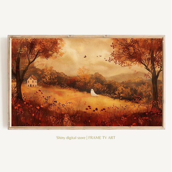 Vintage Autumn Ghost Landscape Fall Countryside Spooky Cute Halloween Poster