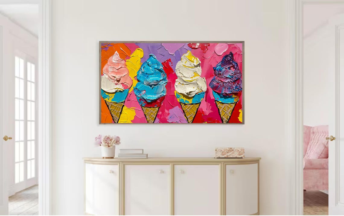 Pop Art Ice Cream Cones Set Colorful Summer Textured Art Poster - Image 3