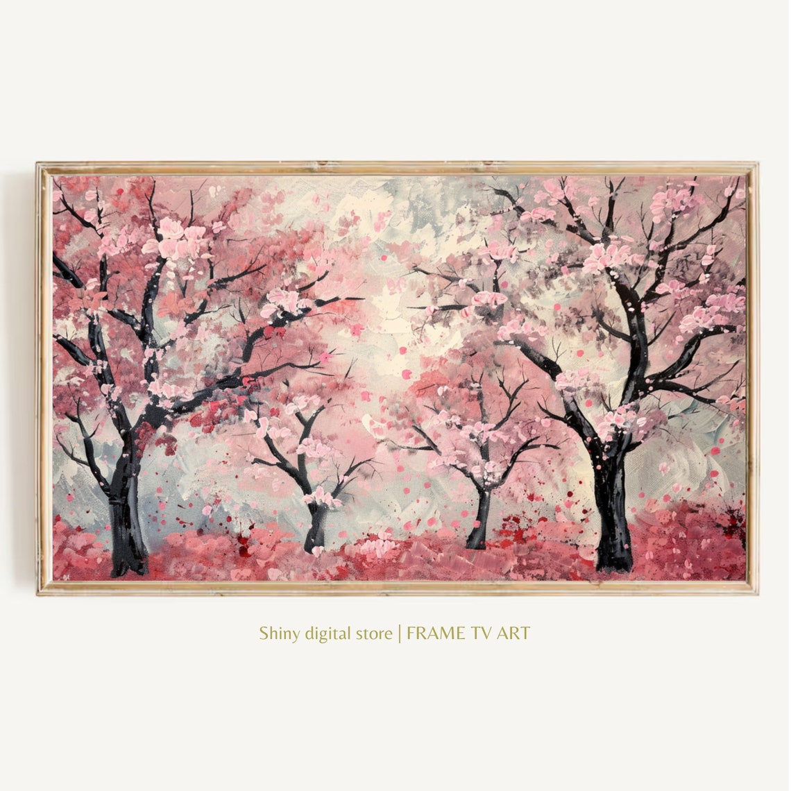 Cherry Blossom Grove Pink Canopy Romantic Spring Painting Poster
