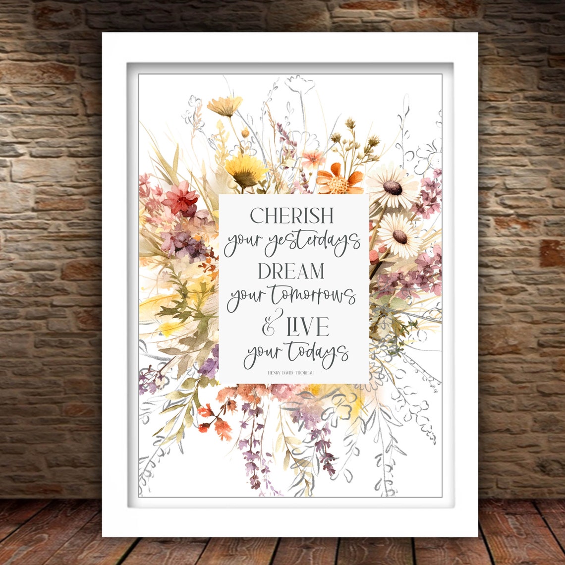 Cherish Your Yesterdays Henry David Thoreau Wildflower Quote Poster - Image 2