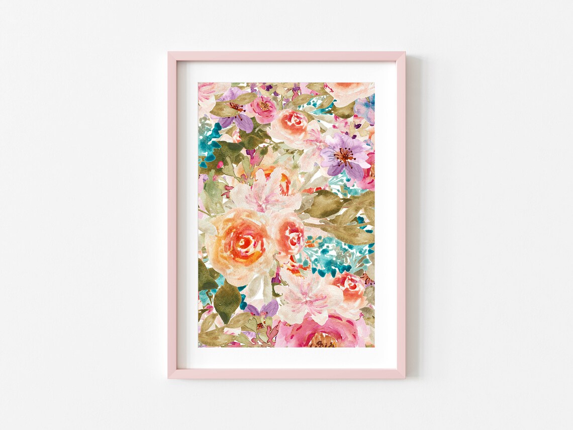 Spring Floral Collage Watercolor Roses Peony Garden Art Poster - Image 8