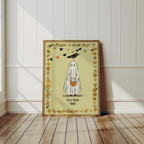 Cute Halloween Ghost Illustration Halloween Themed Art Print Nursery Wall Art Crown Art
