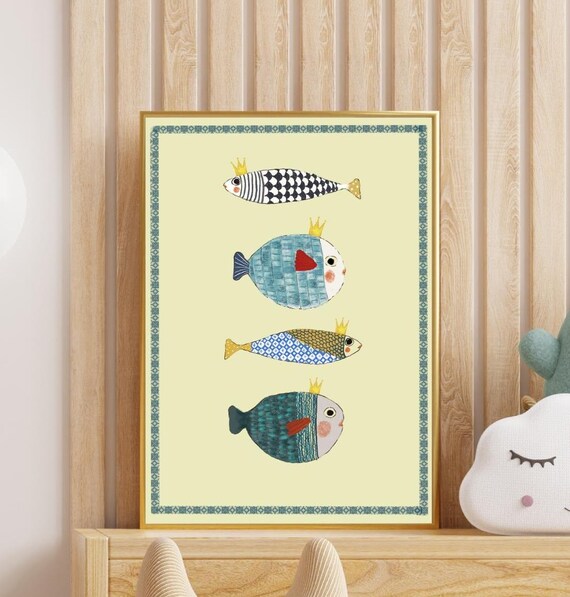 Colorful Fish Museum Quality Matte Paper Poster Whimsical Wall Decoration For Living Room Kitchen Bedroom