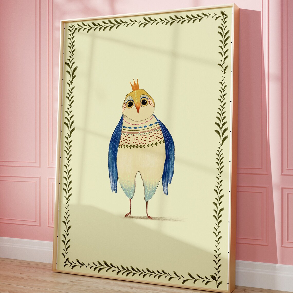 Crowned Owl With Playful Patterns Art Print - Image 3