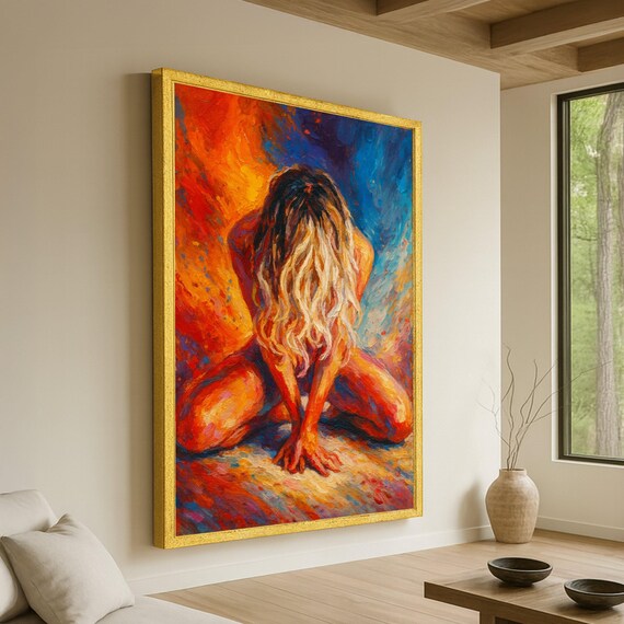 Vibrant Abstract Nude Expressionist Woman Canvas Colorful Figurative Art Bold Modern Wall Decor Emotional Body Painting Ready To Hang