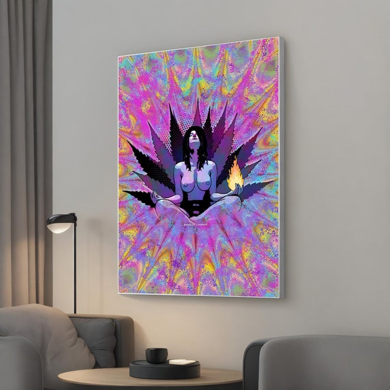 Psychedelic Meditation Woman Canvas Painting Vibrant Graffiti Wall Art Decor Ideal For Zen Space Unique Home Gift