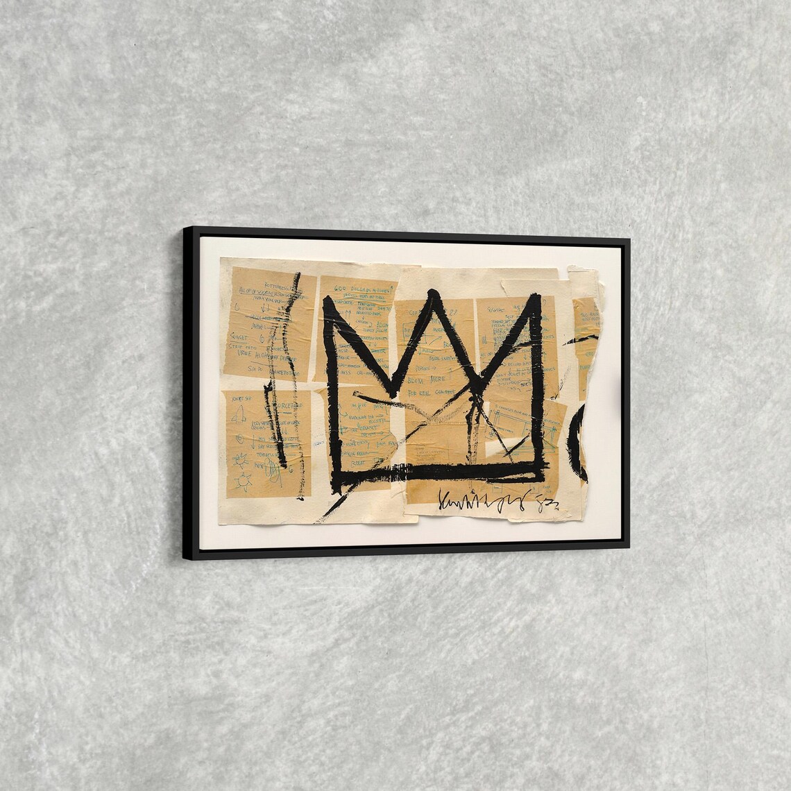 Basquiat Crown Black Ink Sketch Over Collage Street Art Poster