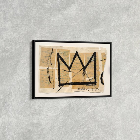Basquiat Crown Black Ink Sketch Over Collage Street Art Poster