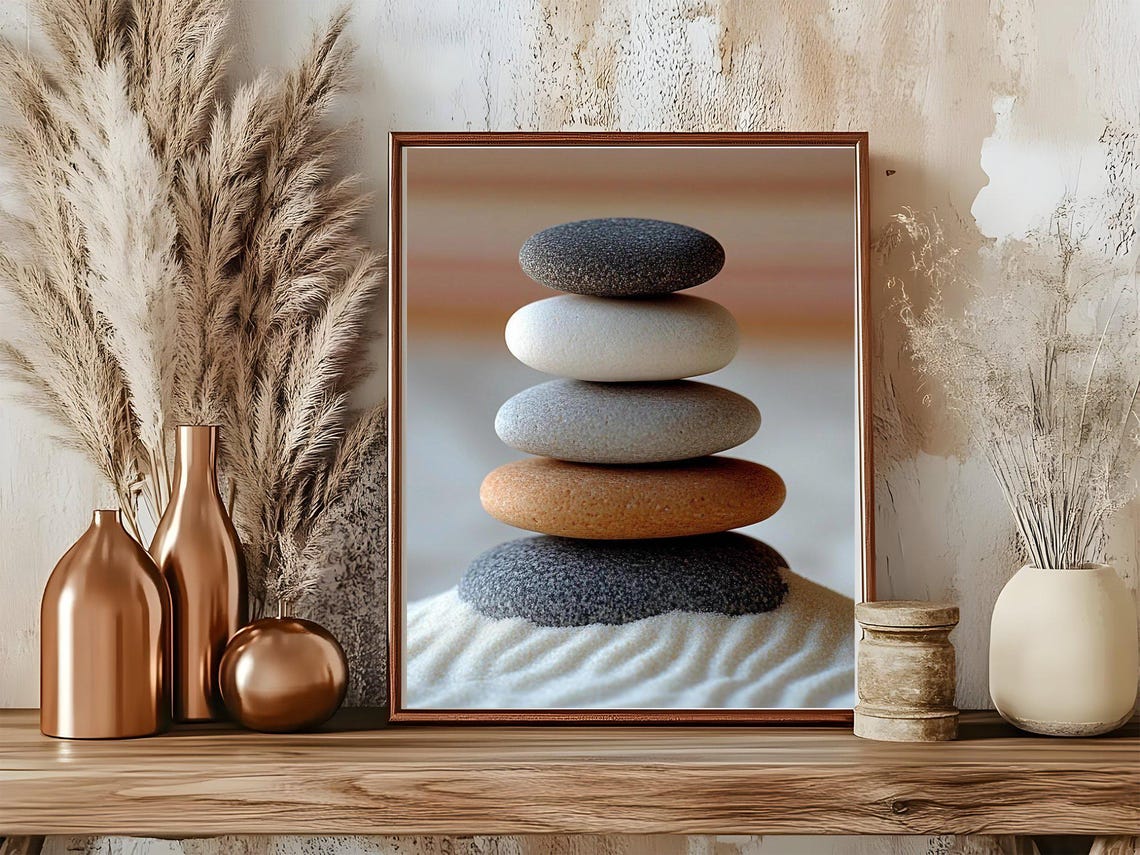 Modern Minimalist Stone Stack Wall Art Zen Balance Print Serene Rock Formation Calming Dcor For Home Or Office Nature Photography - Image 5