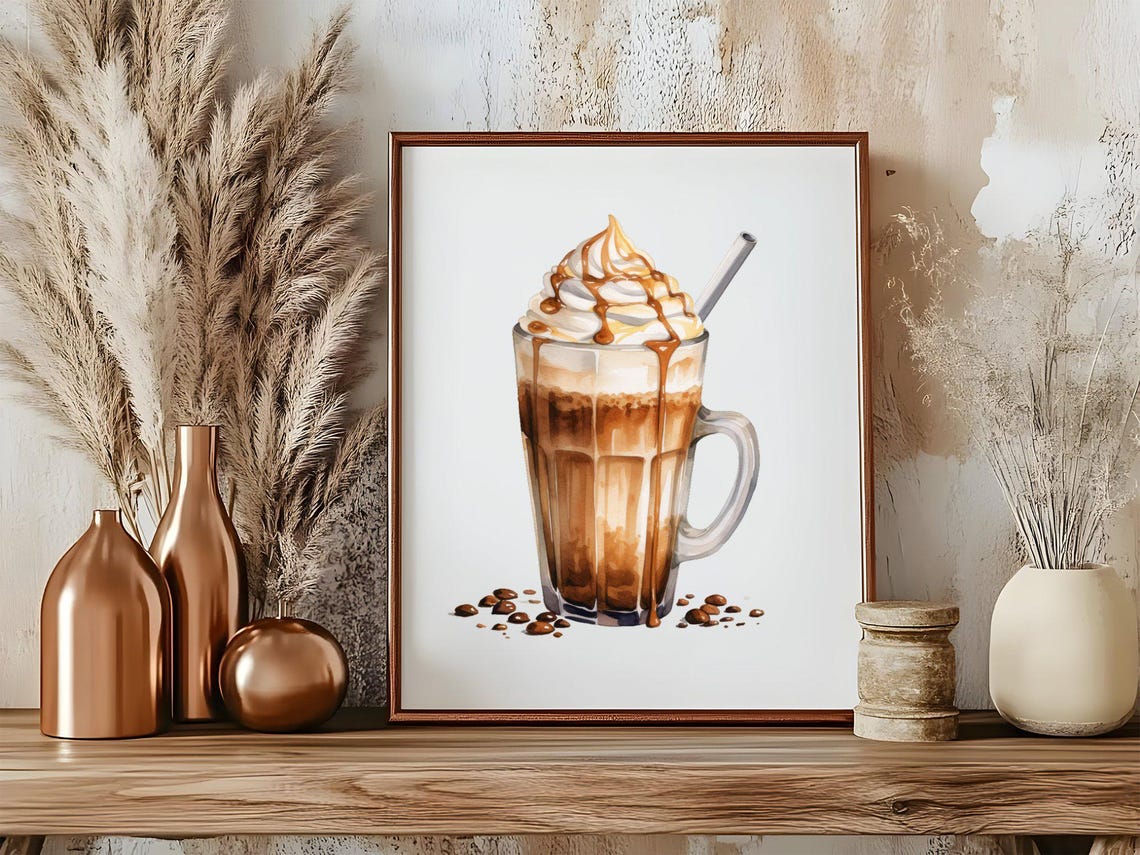 Iced Caramel Coffee With Whipped Cream Watercolor Kitchen Poster - Image 5