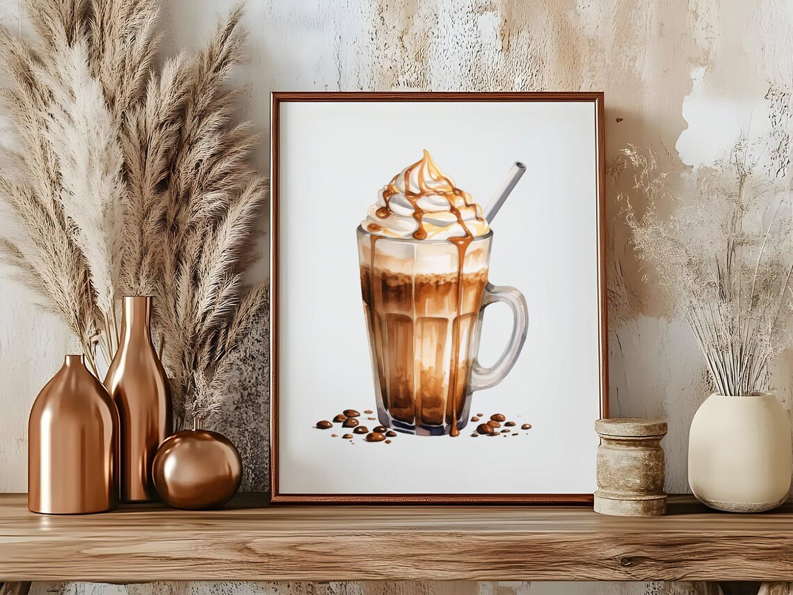 Iced Coffee Watercolour Wall Art Coffee Lover Dcor Kitchen Coffee Print Coffee Shop Dcor Caramel Latte Home Coffee Dcor Coffee Art - Image 5