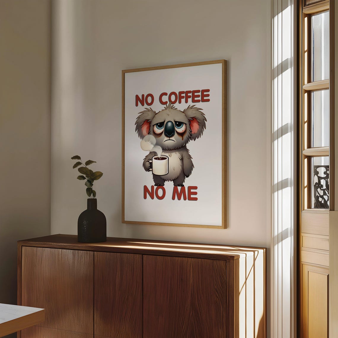 Funny Sleepy Koala Poster Saying No Coffee No Me With Steaming Mug - Image 4