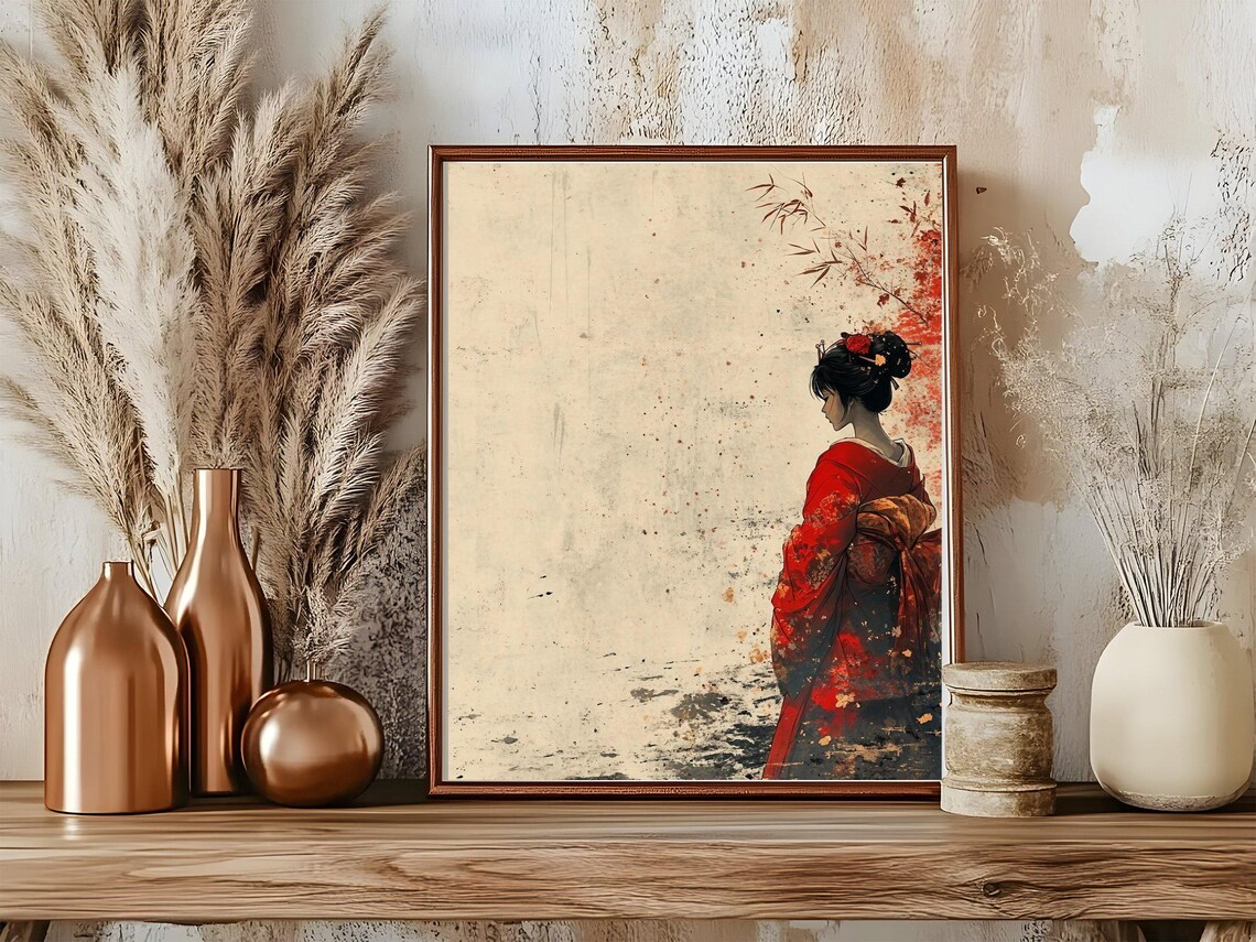 Japanese Geisha Wall Art Vintage Japanese Woman Poster Asian Culture Wall Dcor Artistic Japanese Print Red Kimono Artwork - Image 5