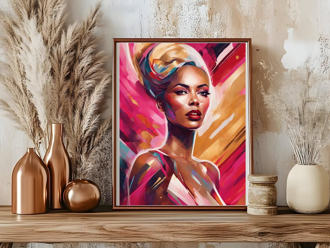 Vibrant Abstract Woman Portrait Poster With Magenta and Gold Energy - Image 5