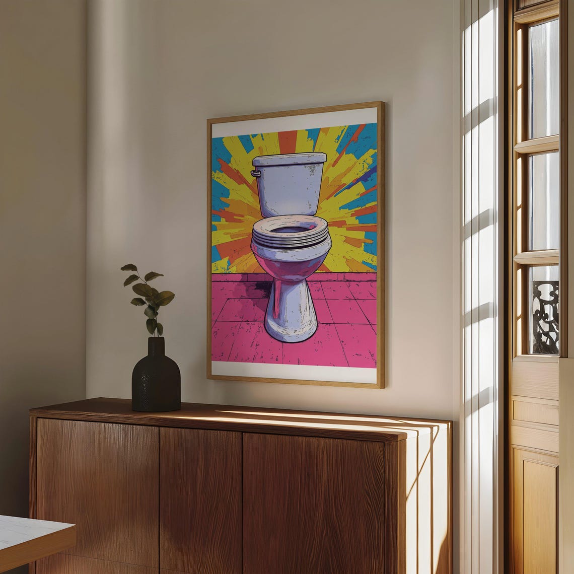 Retro Pop Art Toilet Colorful Comic Sunburst Bathroom Poster - Image 4